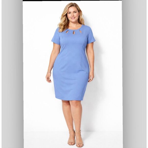 New Talbots Blue Sheath Knee Length Dress 14 Career Work Classic Ponte Formal - Picture 11 of 11